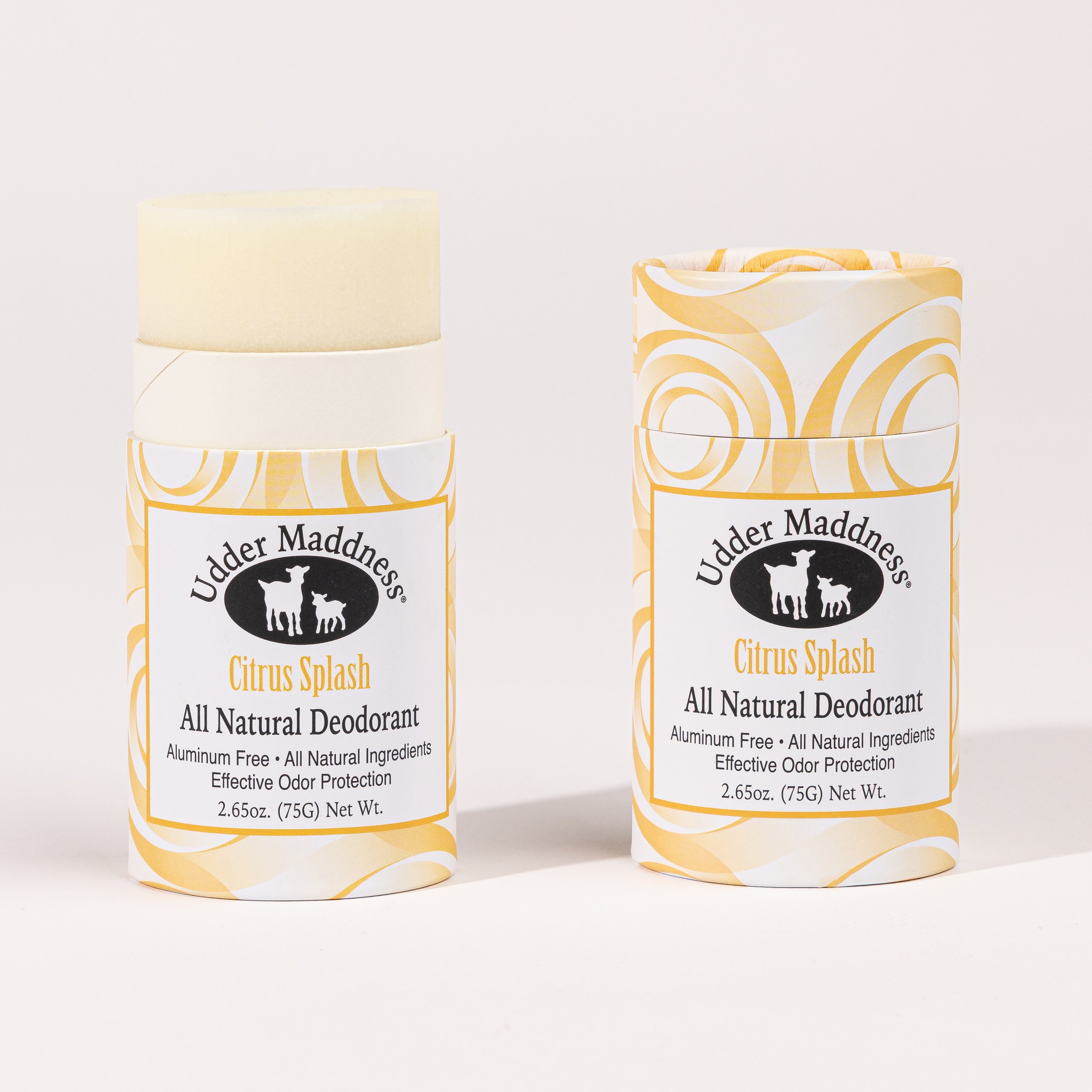 Madd House Hill Udder Maddness Citrus Splash Natural Deodorant, aluminum free, all-natural ingredients, open stick showing creamy deodorant, 2.65 oz