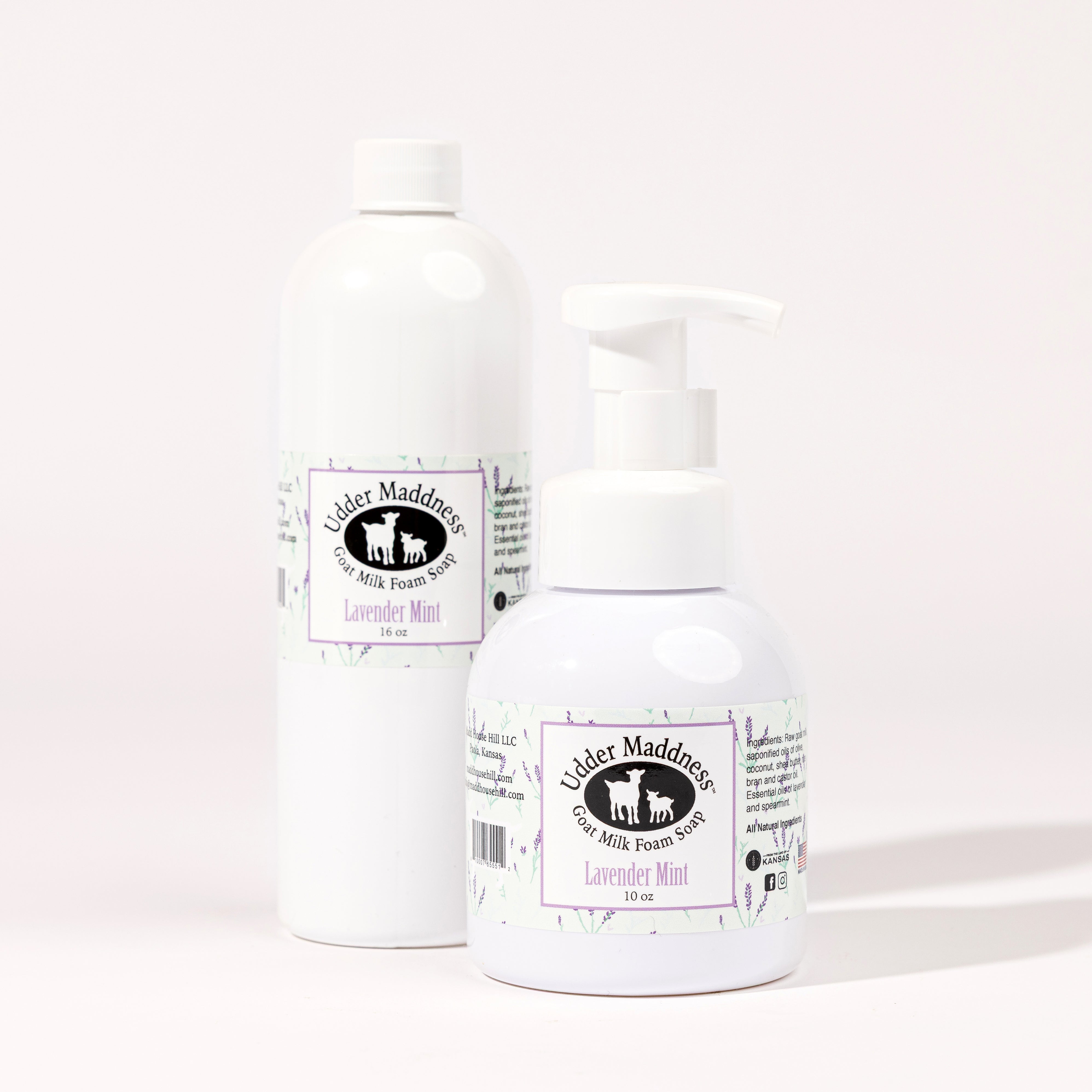 Madd House Hill Udder Maddness Lavender Mint Goat Milk Foam Soap — all-natural moisturizing foaming hand soap, pump bottle with refill bottle, 10 oz