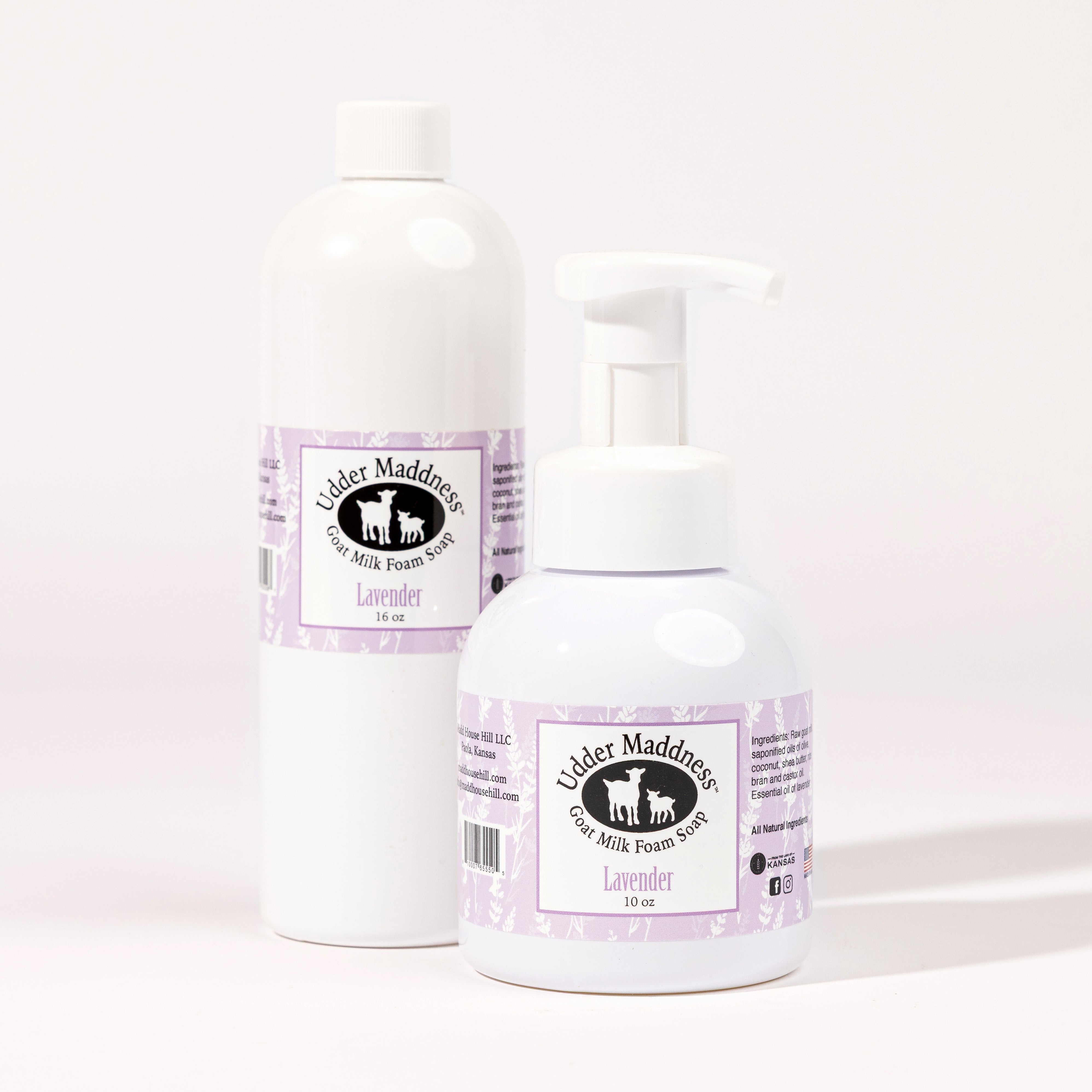 Madd House Hill Udder Maddness Lavender Goat Milk Foam Soap — all-natural moisturizing foaming hand soap, pump bottle with refill bottle, 10 oz