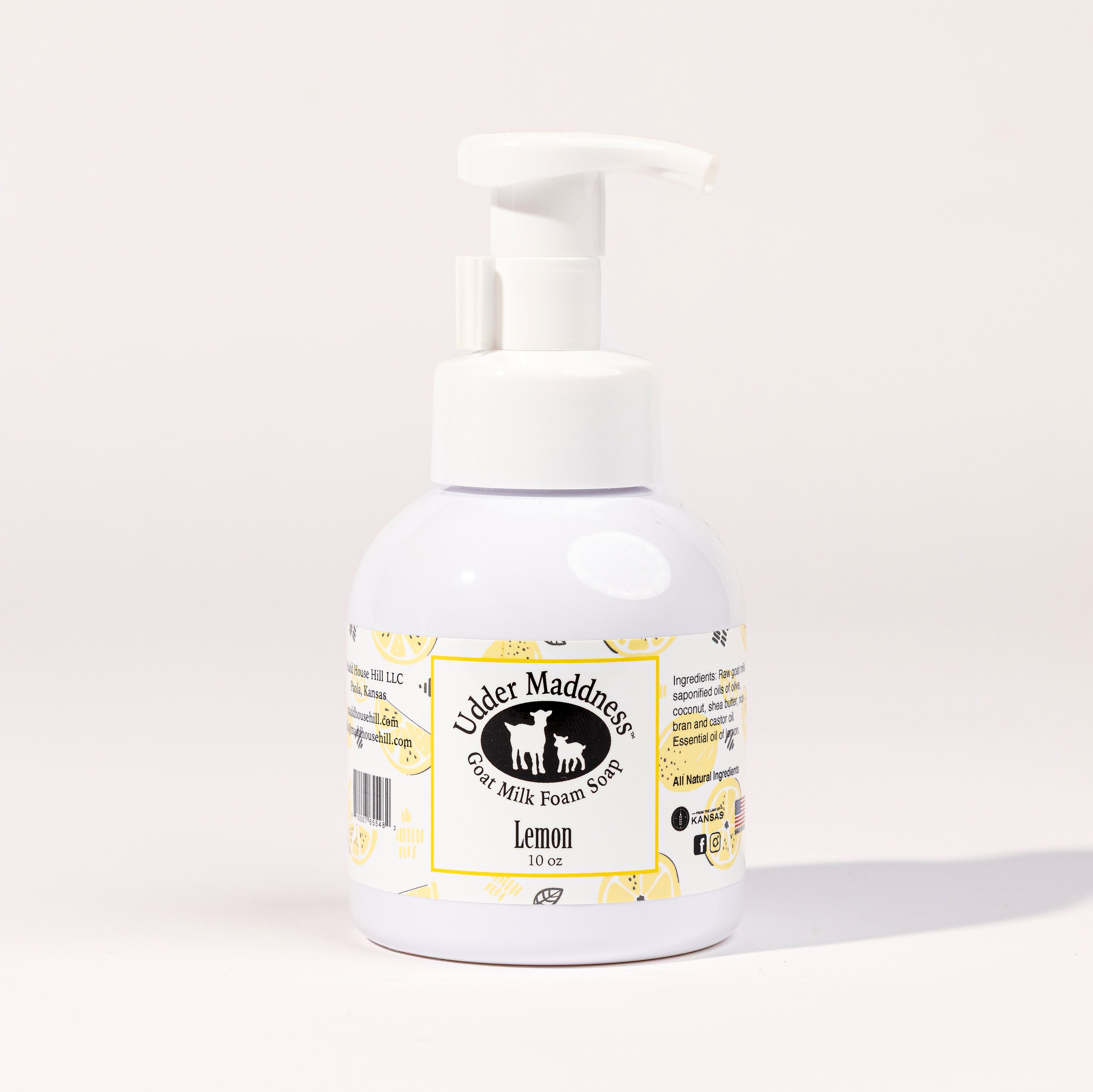 Madd House Hill Udder Maddness Lemon Goat Milk Foam Soap — all-natural moisturizing foaming hand soap, pump bottle, 10 oz