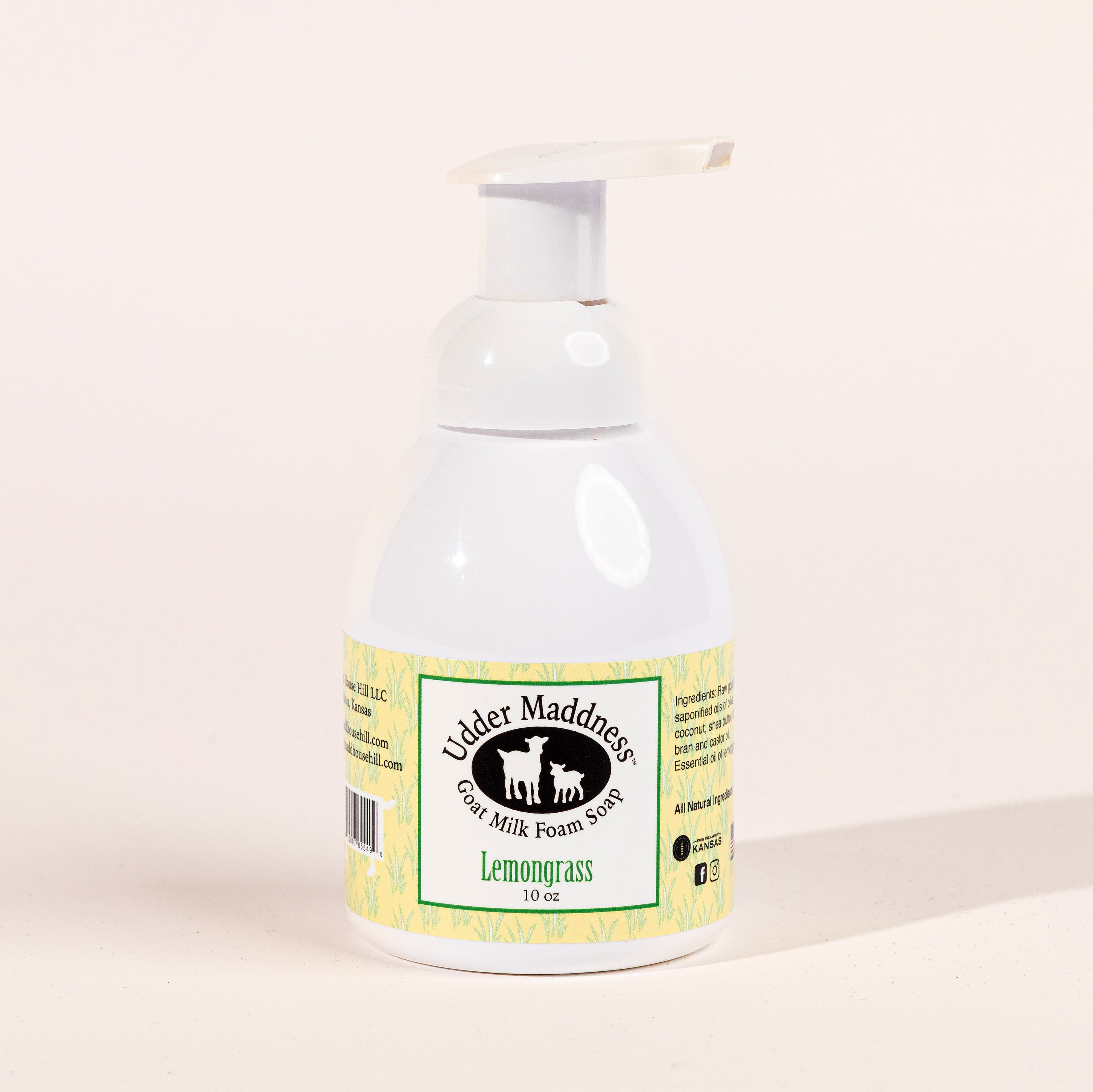 Madd House Hill Udder Maddness Lemongrass Goat Milk Foam Soap all-natural moisturizing foaming hand soap, pump bottle, 10 oz