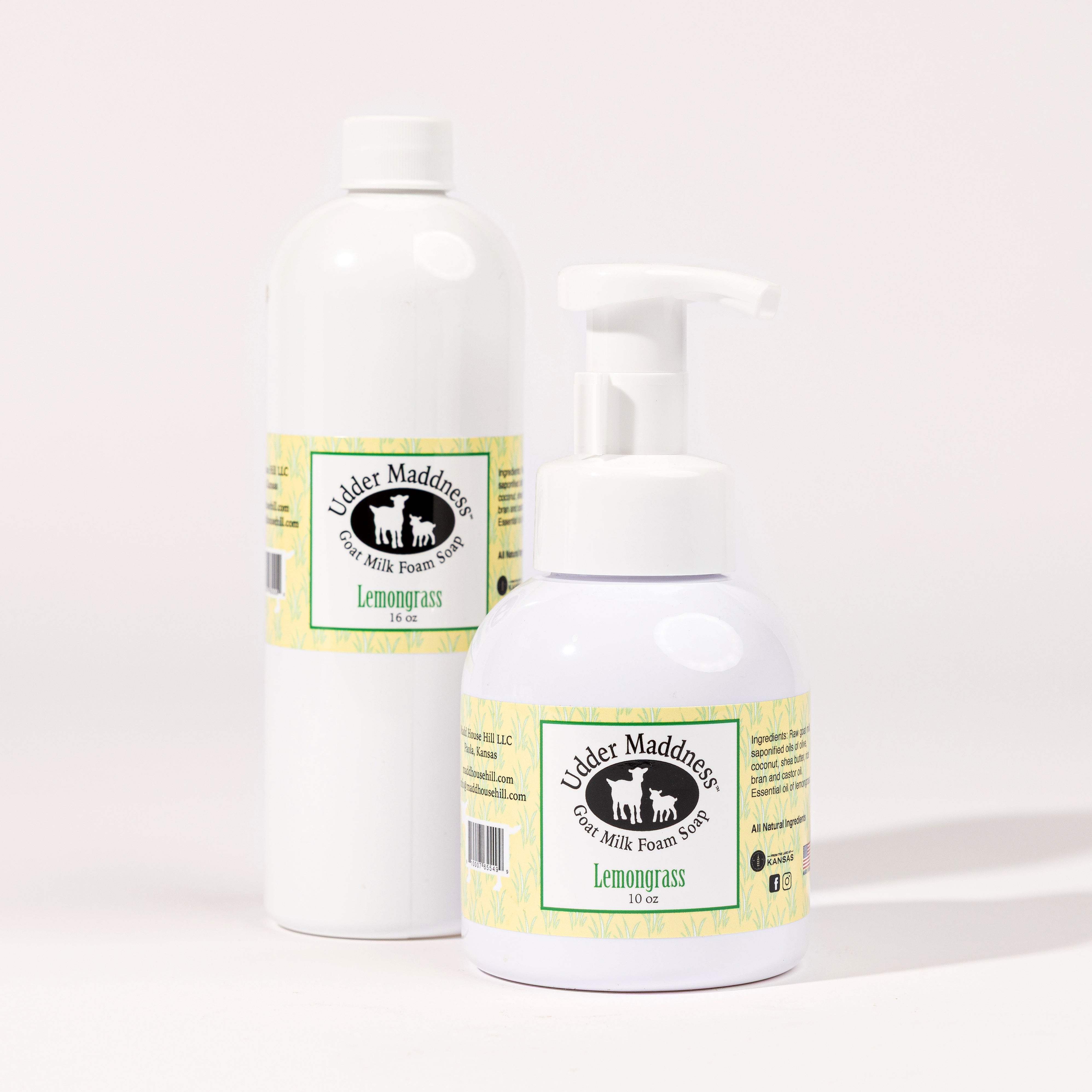Madd House Hill Udder Maddness Lemongrass Goat Milk Foam Soap — all-natural moisturizing foaming hand soap, pump bottle with refill bottle