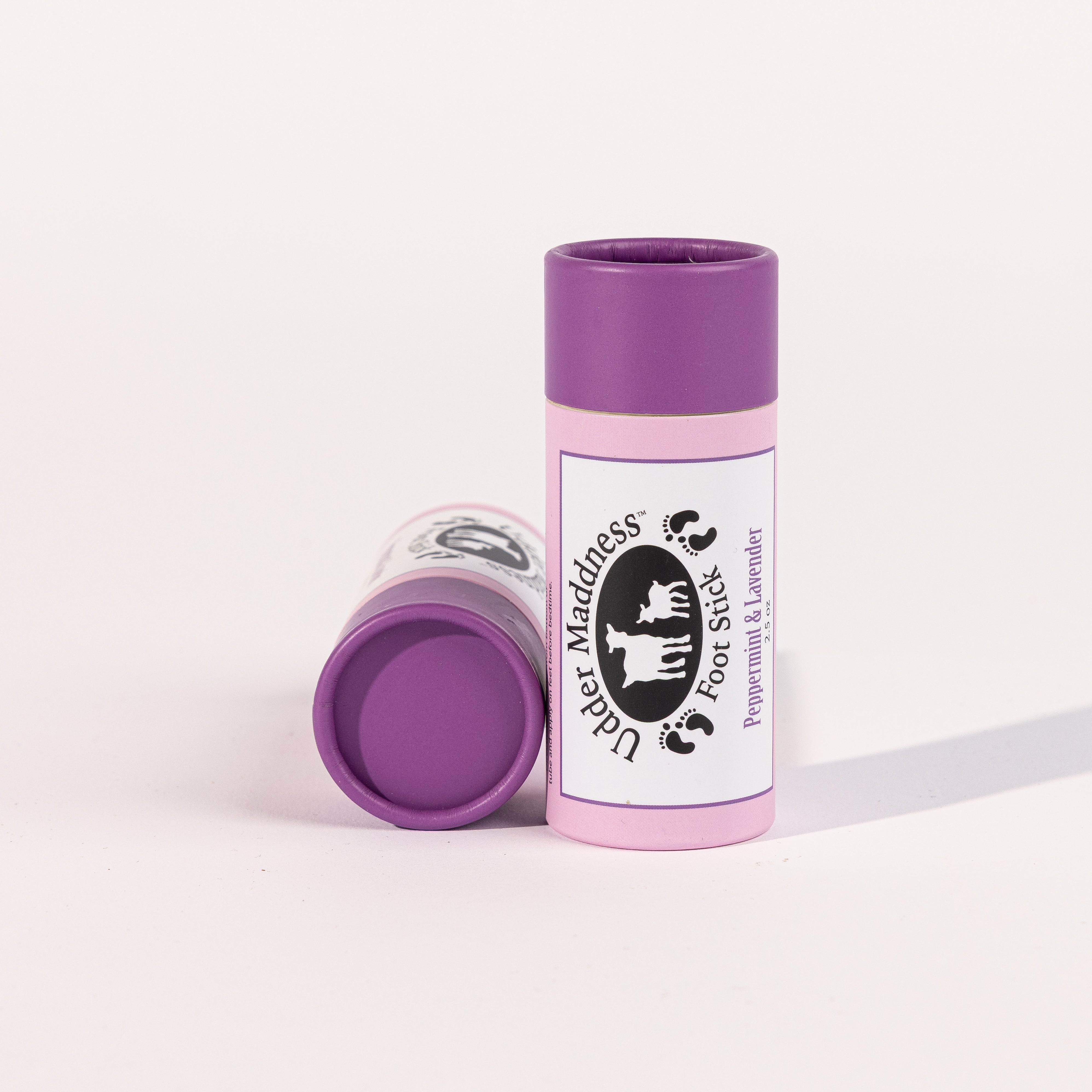 Madd House Hill Udder Maddness Peppermint & Lavender Foot Stick — all-natural foot balm, open stick showing product, 2.65 oz
