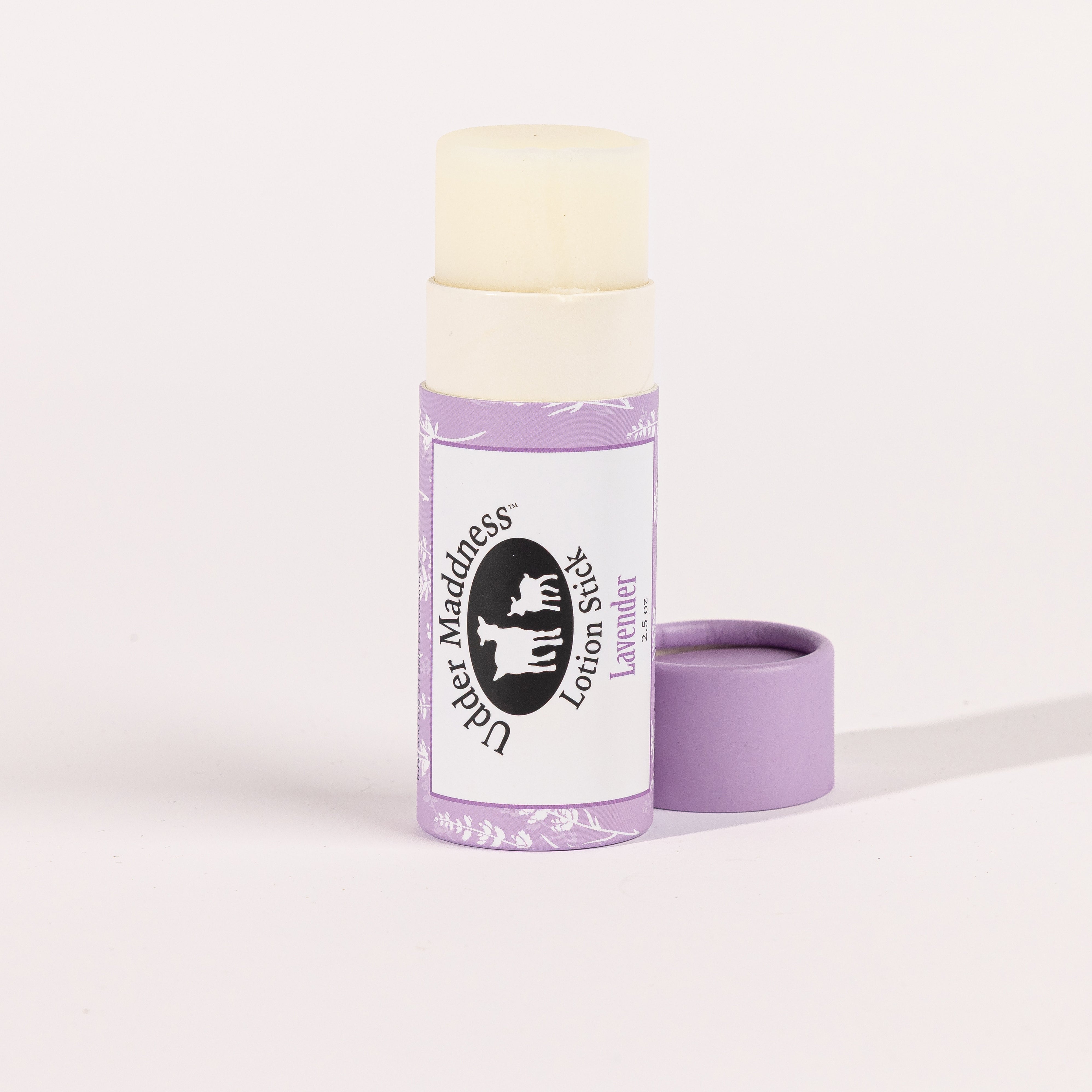 Madd House Hill Udder Maddness Lavender Goat Milk Lotion Stick — open stick showing creamy goat milk lotion, all-natural moisturizer, 2.65 oz