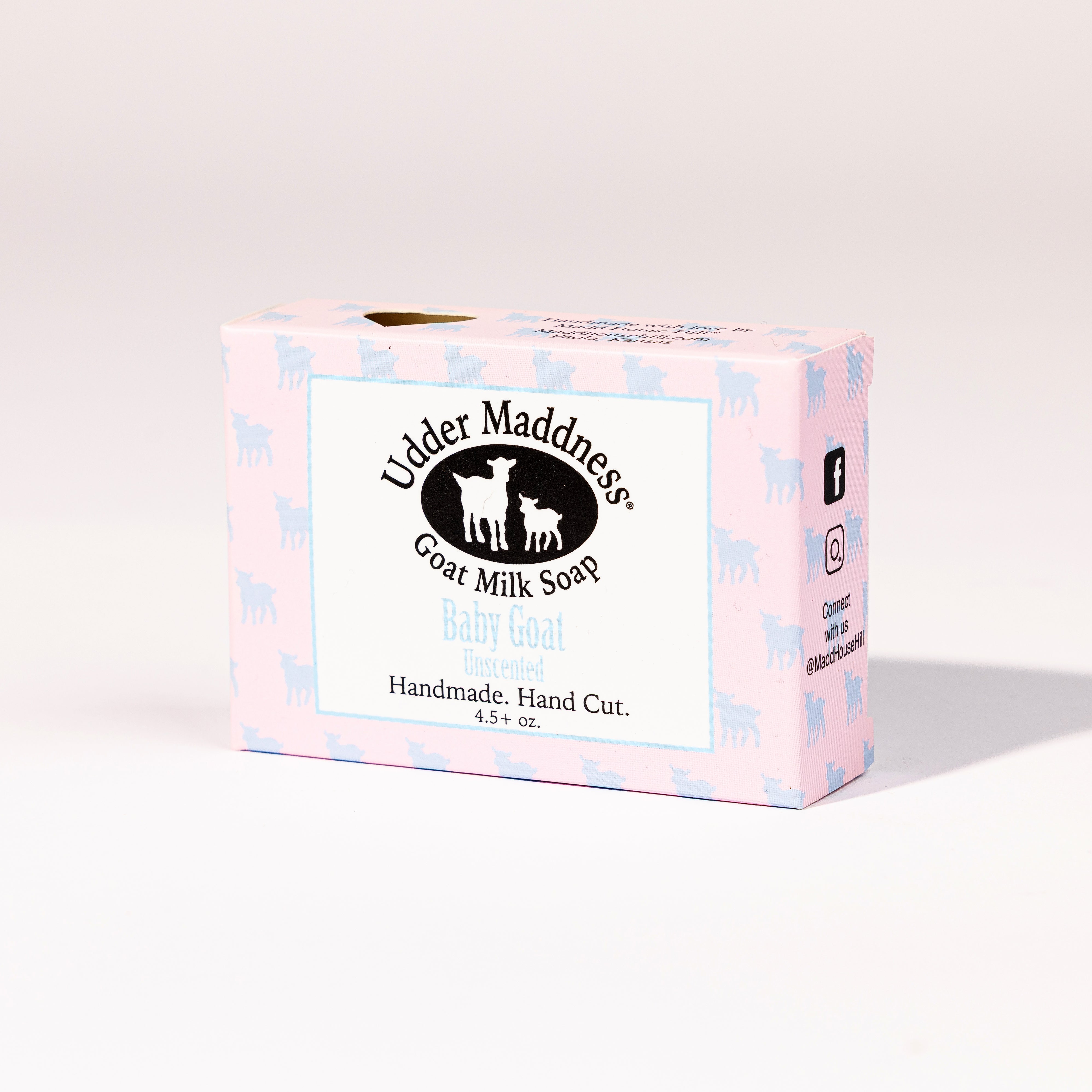 Madd House Hill Udder Maddness Unscented Goat Milk Soap — handmade hand cut bar in packaging, all-natural goat milk soap, 4.5 oz