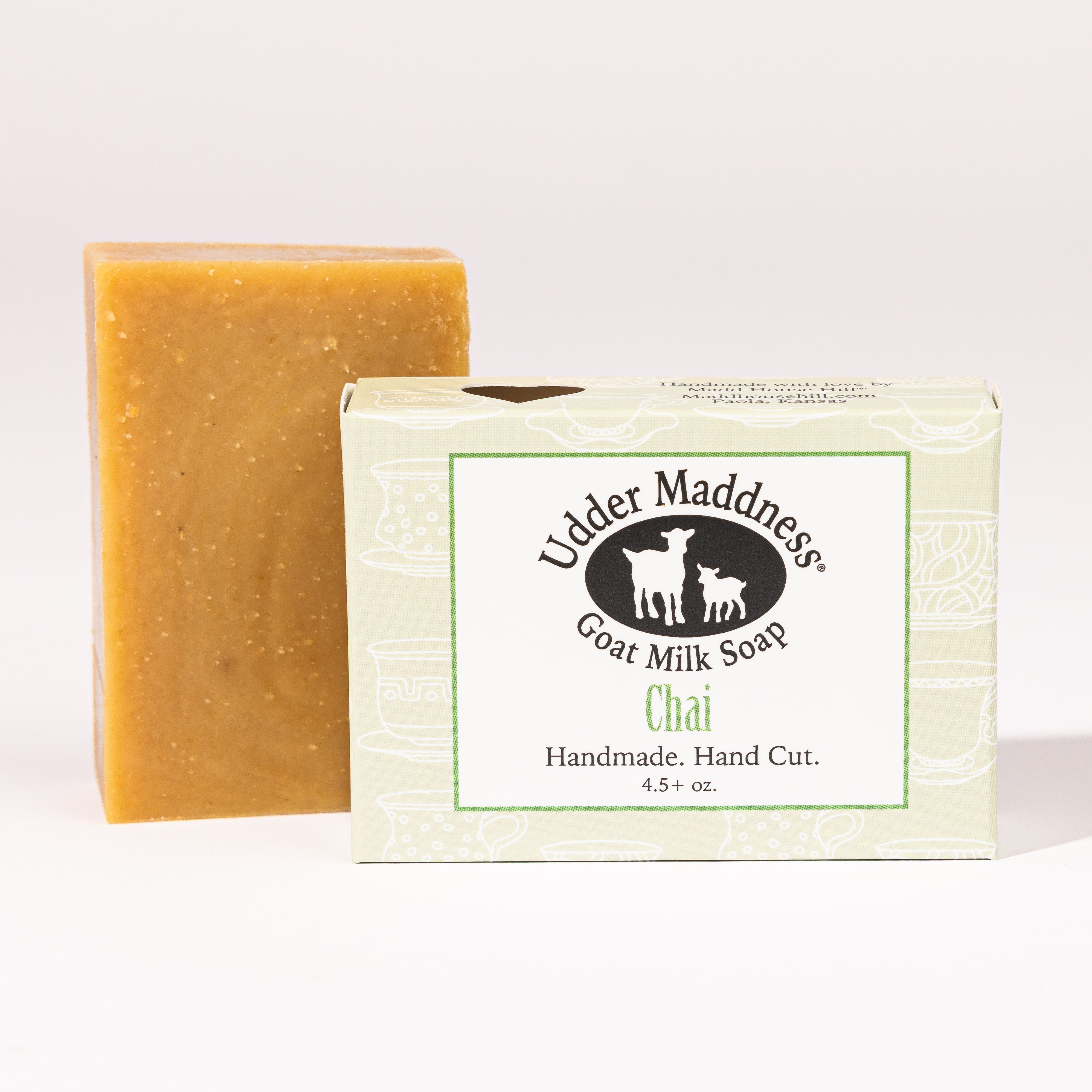 Madd House Hill Udder Maddness Chai Goat Milk Soap — handmade hand cut bar with packaging, all-natural goat milk soap, 4.5 oz