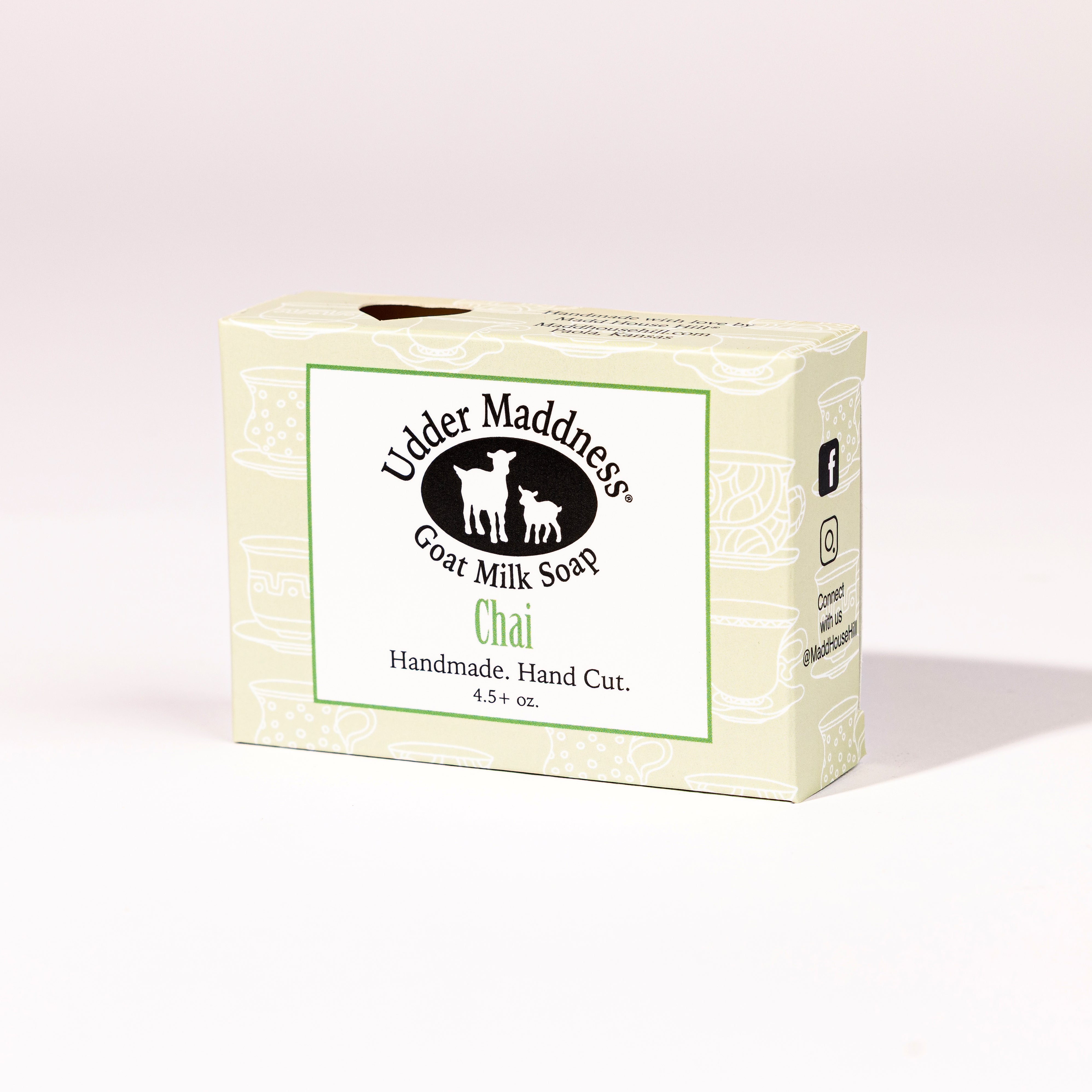 Madd House Hill Udder Maddness Chai Goat Milk Soap — handmade hand cut bar in packaging, all-natural goat milk soap, 4.5 oz
