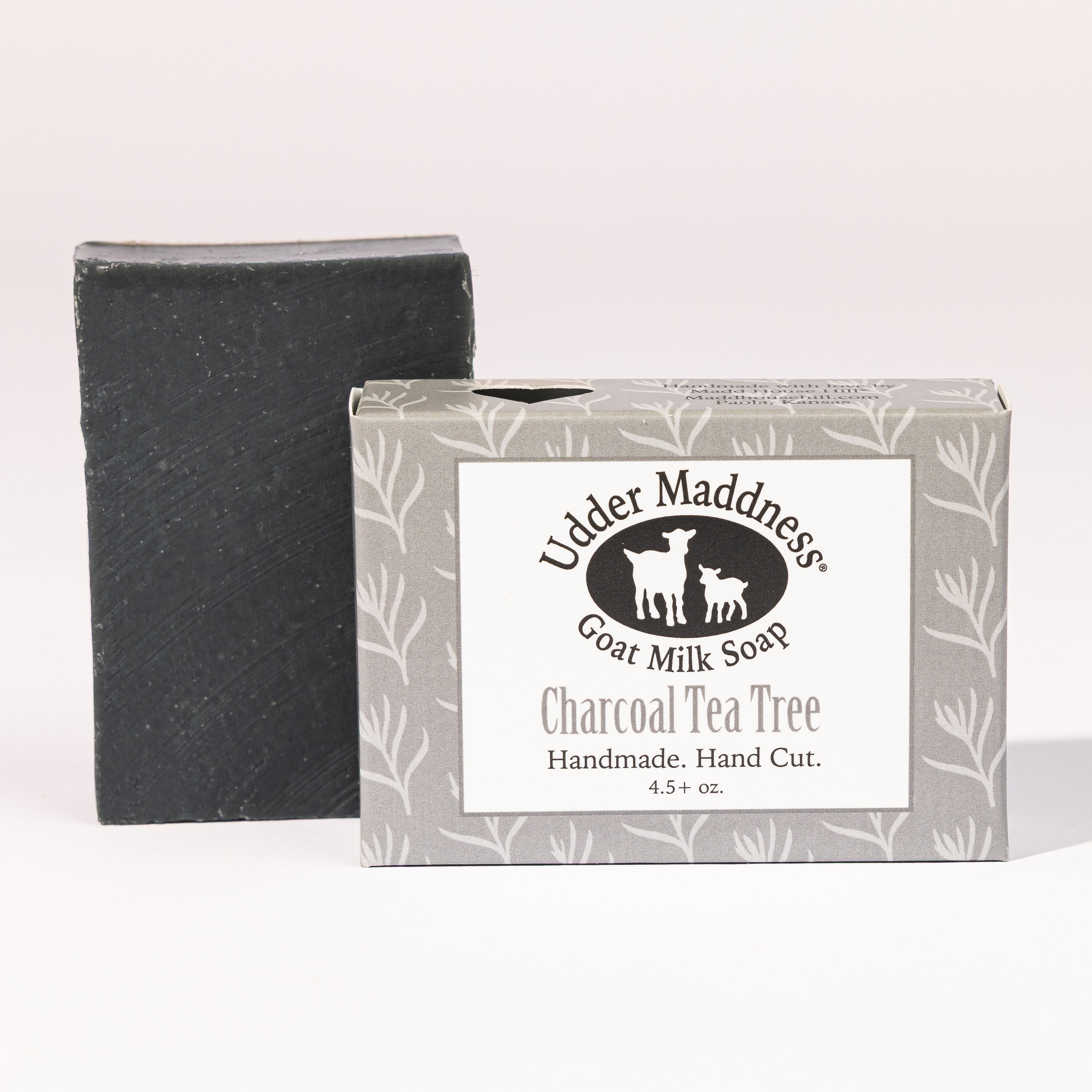 Madd House Hill Udder Maddness Charcoal Tea Tree Goat Milk Soap — handmade hand cut bar with packaging, all-natural goat milk soap, 4.5 oz