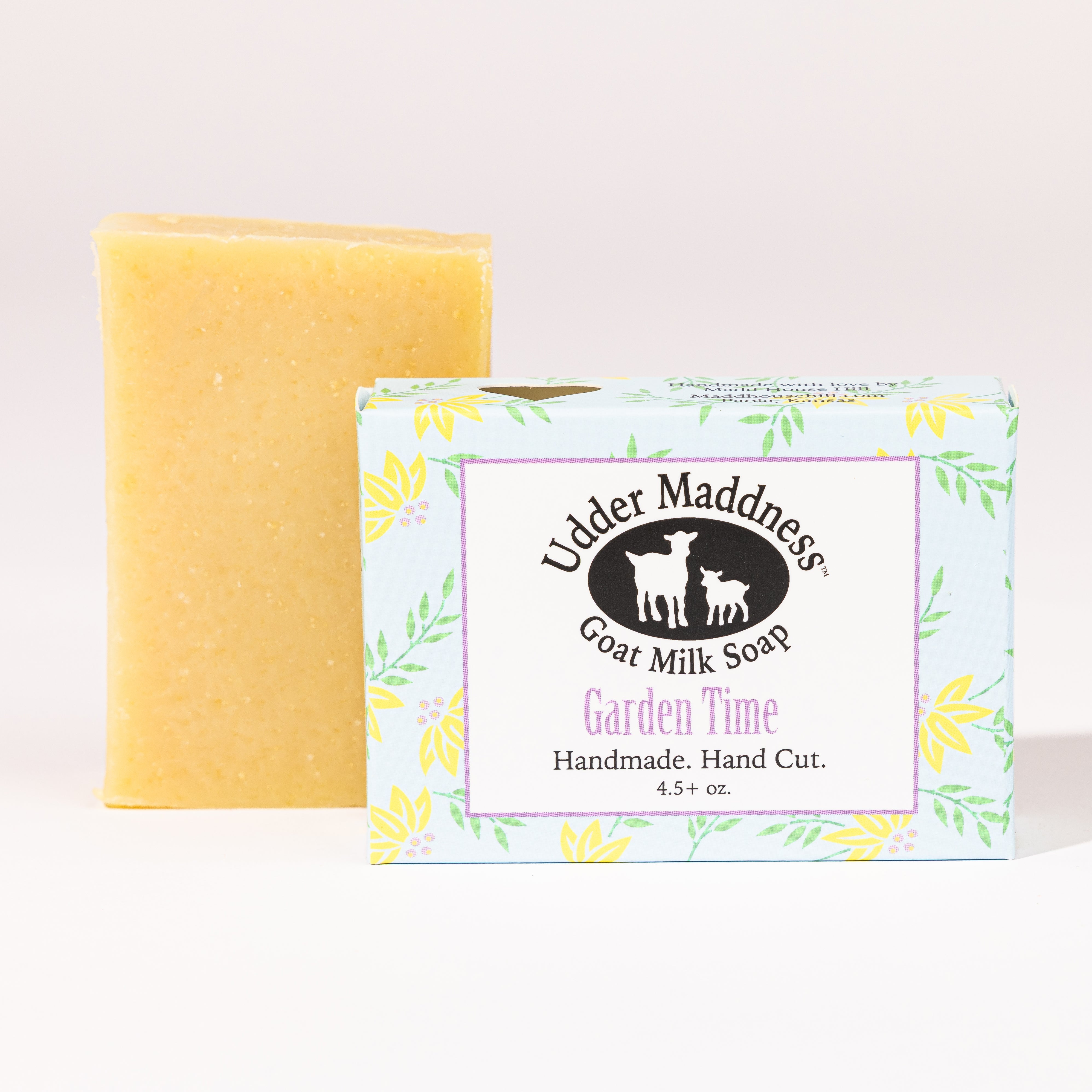 Madd House Hill Udder Maddness Garden Time Goat Milk Soap — handmade hand cut bar with packaging, all-natural goat milk soap, 4.5 oz