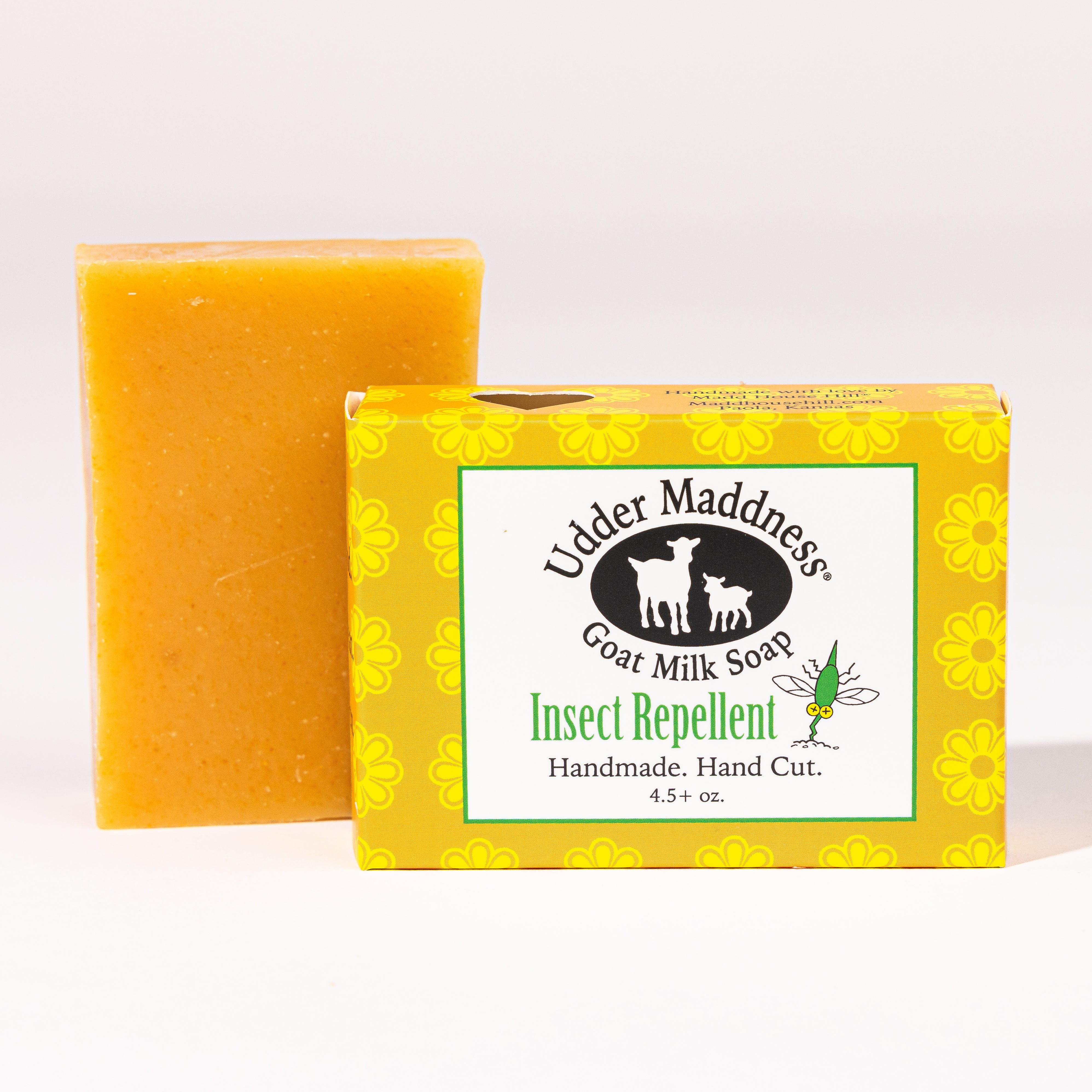 Madd House Hill Udder Maddness Insect Repellent Goat Milk Soap — handmade hand cut bar with packaging, all-natural DEET free goat milk soap, 4.5 oz
