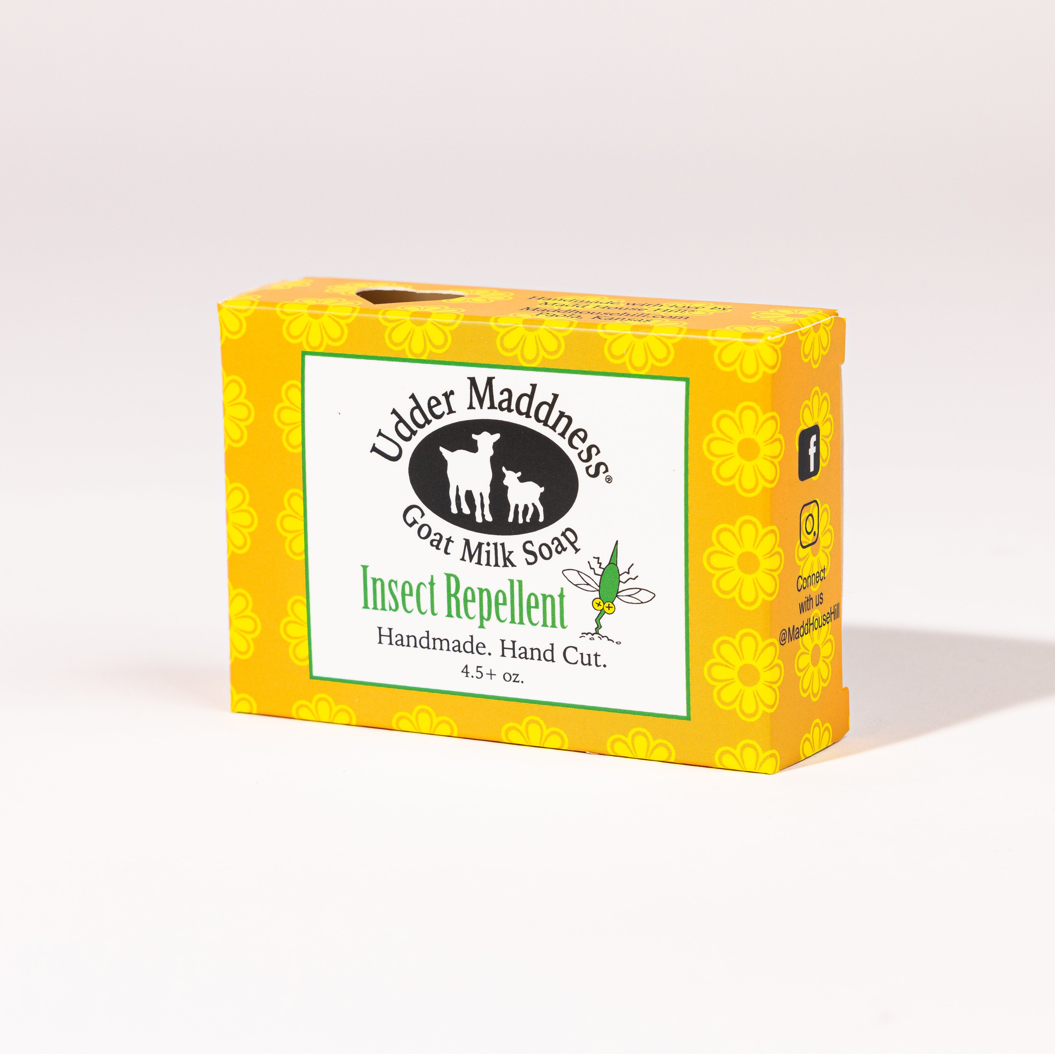 Madd House Hill Udder Maddness Insect Repellent Goat Milk Soap — handmade hand cut bar in packaging, all-natural DEET free goat milk soap, 4.5 oz