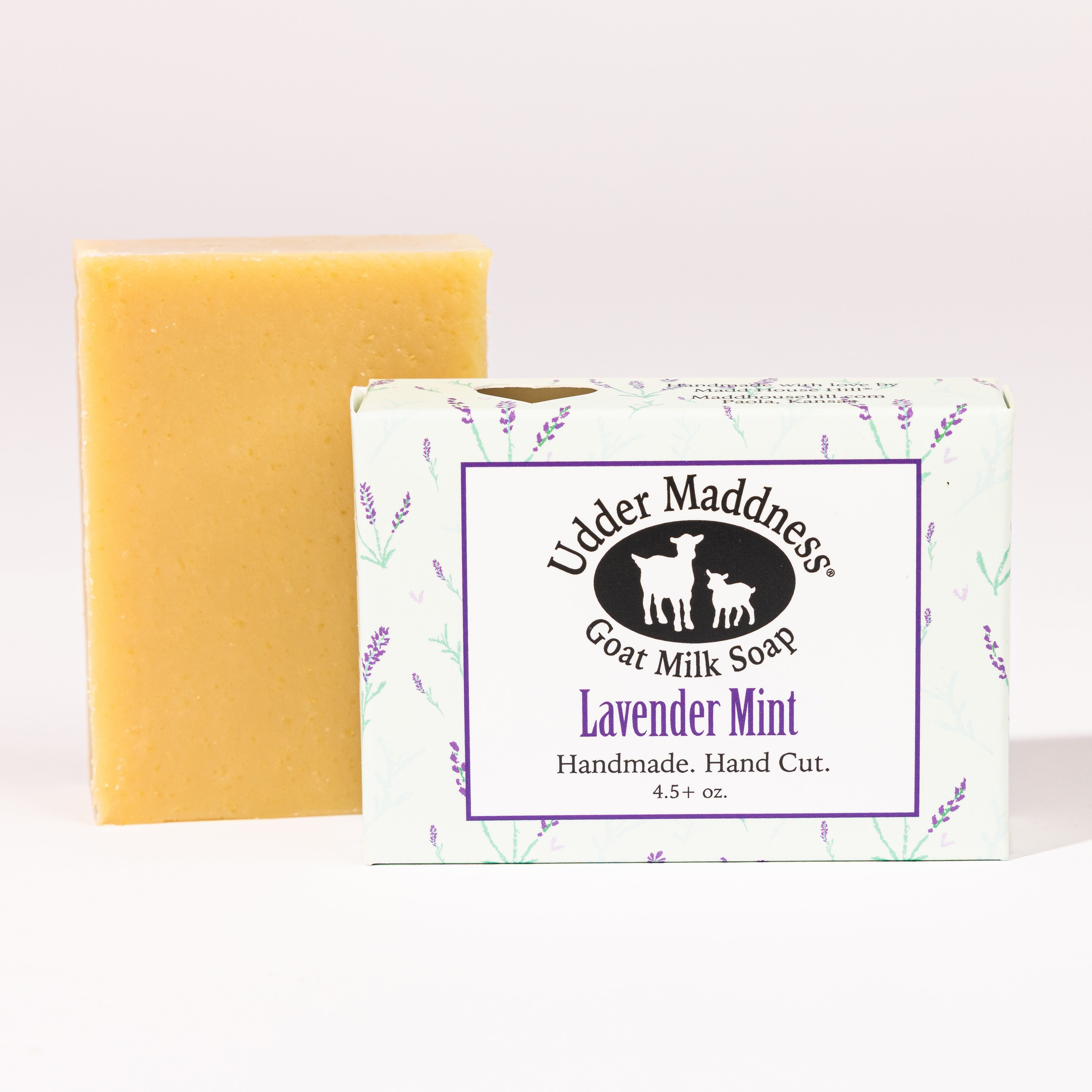 Madd House Hill Udder Maddness Lavender Mint Goat Milk Soap — handmade hand cut bar with packaging, all-natural goat milk soap, 4.5 oz