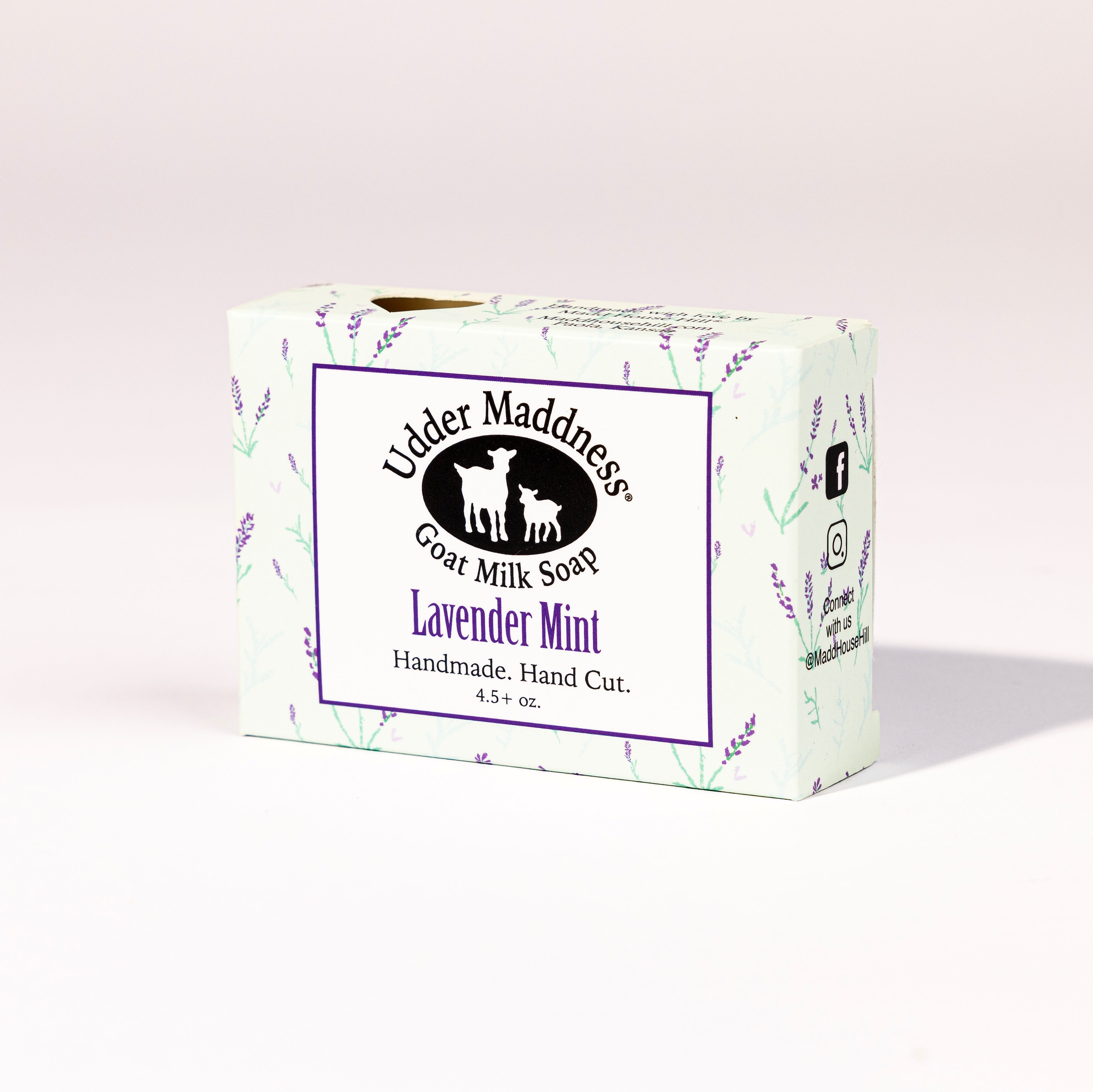 Madd House Hill Udder Maddness Lavender Mint Goat Milk Soap — handmade hand cut bar in packaging, all-natural goat milk soap, 4.5 oz