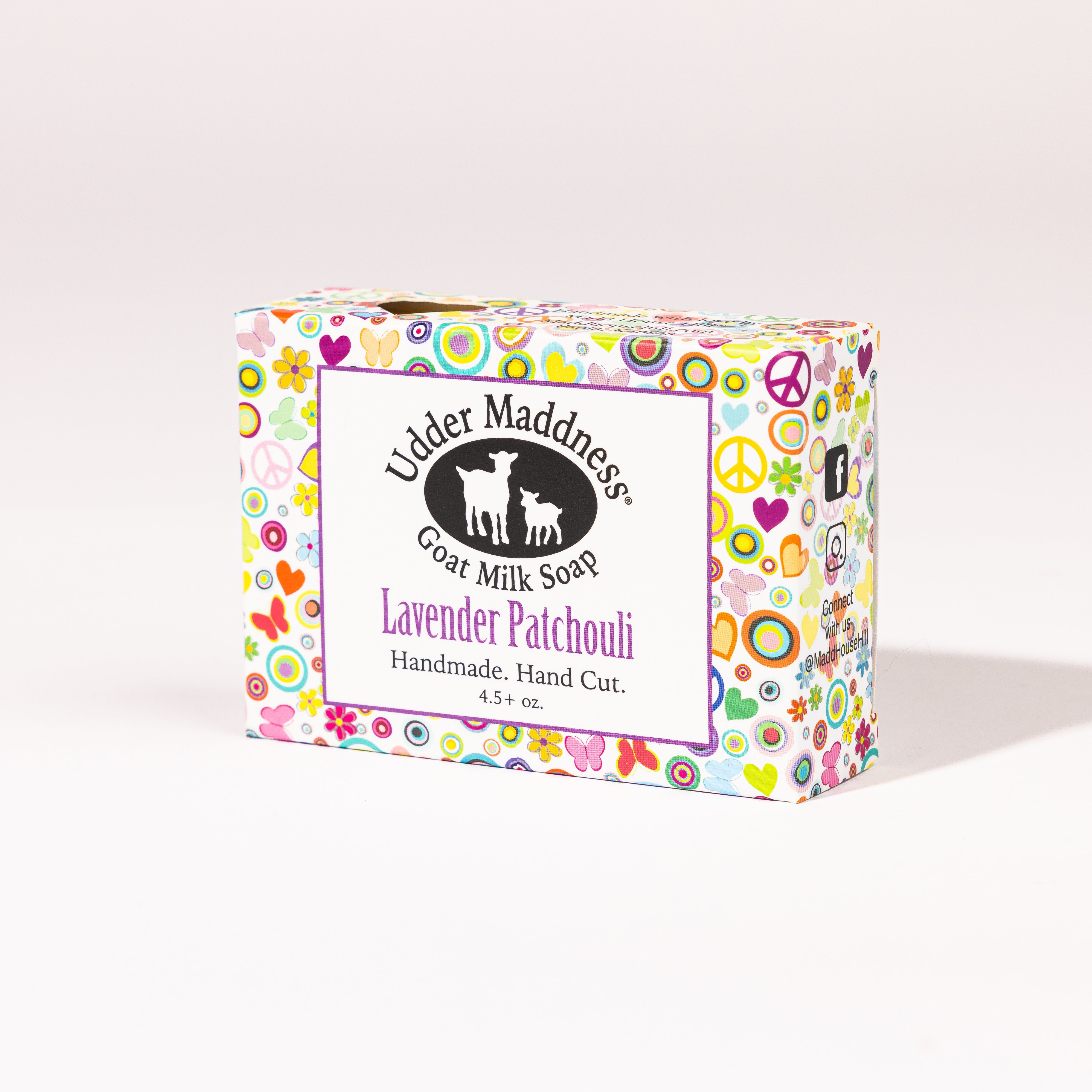 Madd House Hill Udder Maddness Lavender Patchouli Goat Milk Soap — handmade hand cut bar in packaging, all-natural goat milk soap, 4.5 oz