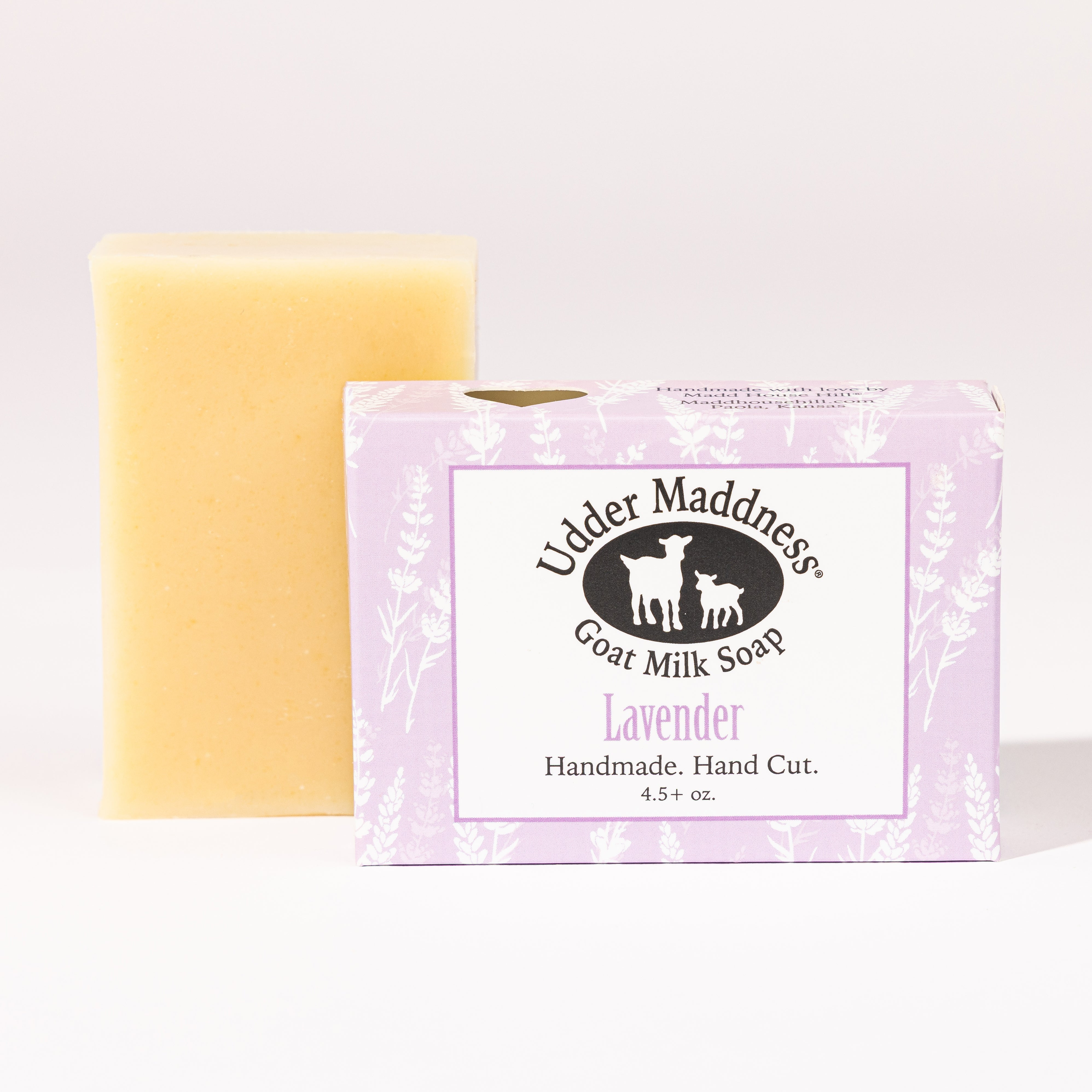 Madd House Hill Udder Maddness Lavender Goat Milk Soap — handmade hand cut bar with packaging, all-natural goat milk soap, 4.5 oz
