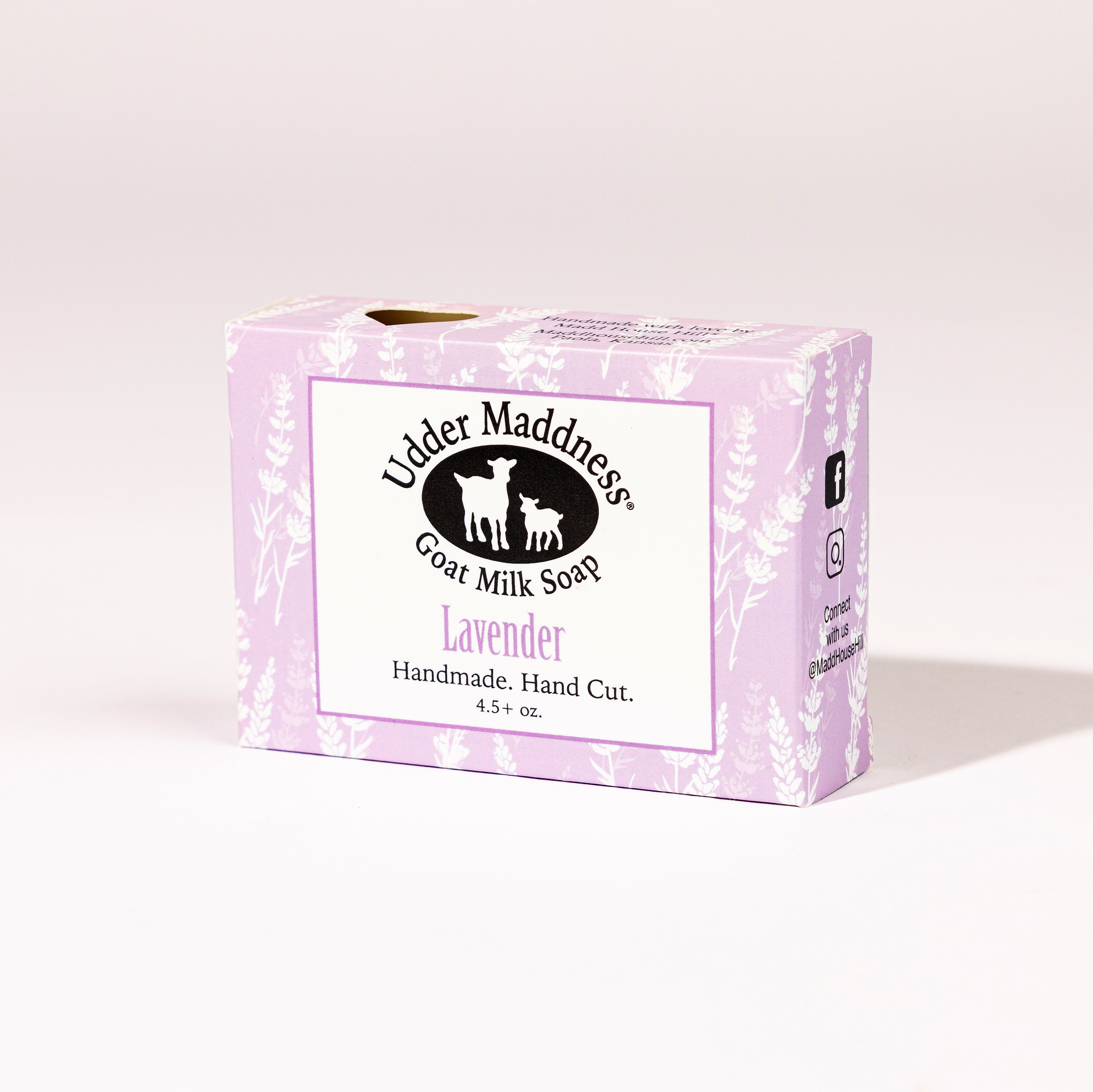 Madd House Hill Udder Maddness Lavender Goat Milk Soap — handmade hand cut bar in packaging, all-natural goat milk soap, 4.5 oz