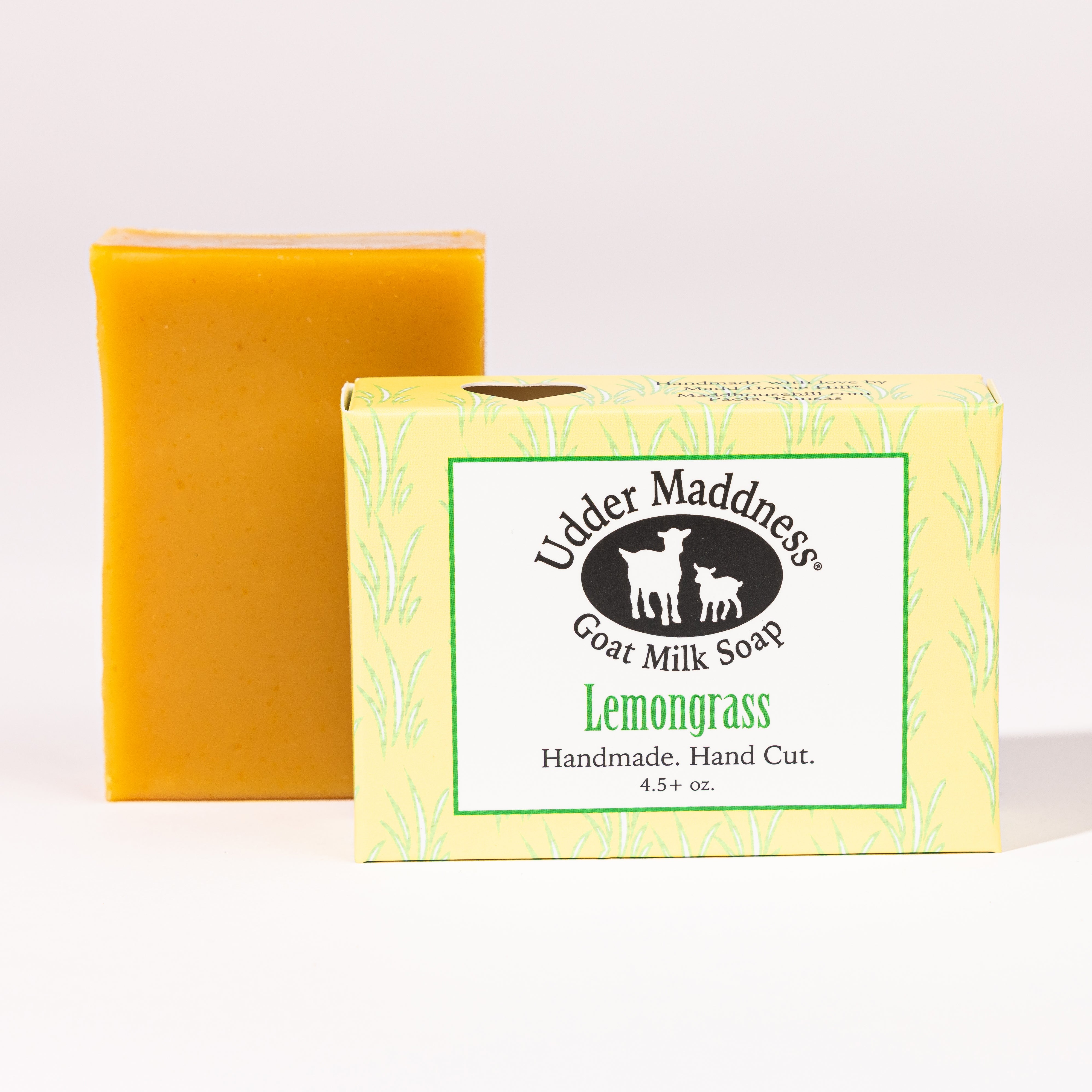 Madd House Hill Udder Maddness Lemongrass Goat Milk Soap — handmade hand cut bar with packaging, all-natural goat milk soap, 4.5 oz