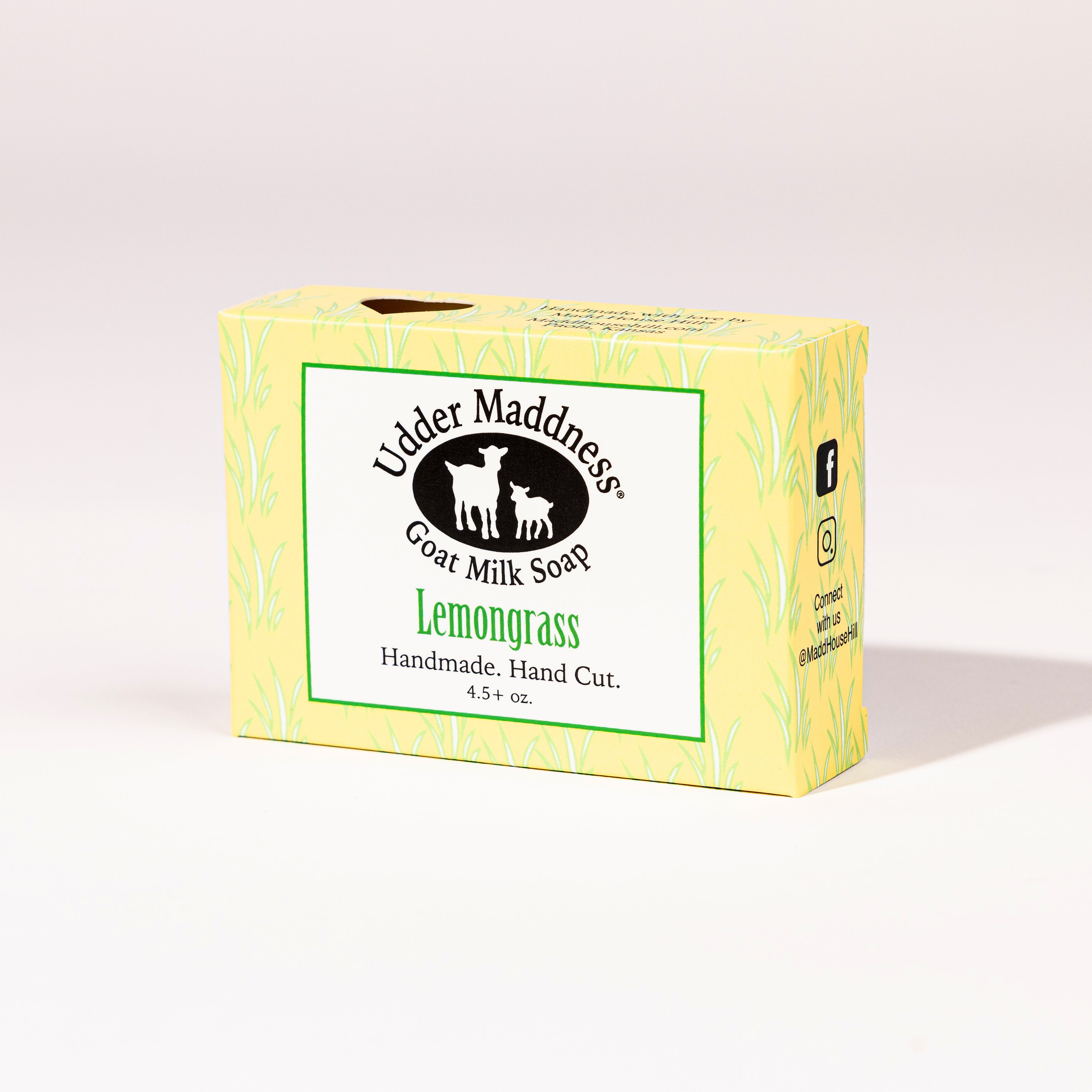 Madd House Hill Udder Maddness Lemongrass Goat Milk Soap — handmade hand cut bar in packaging, all-natural goat milk soap, 4.5 oz