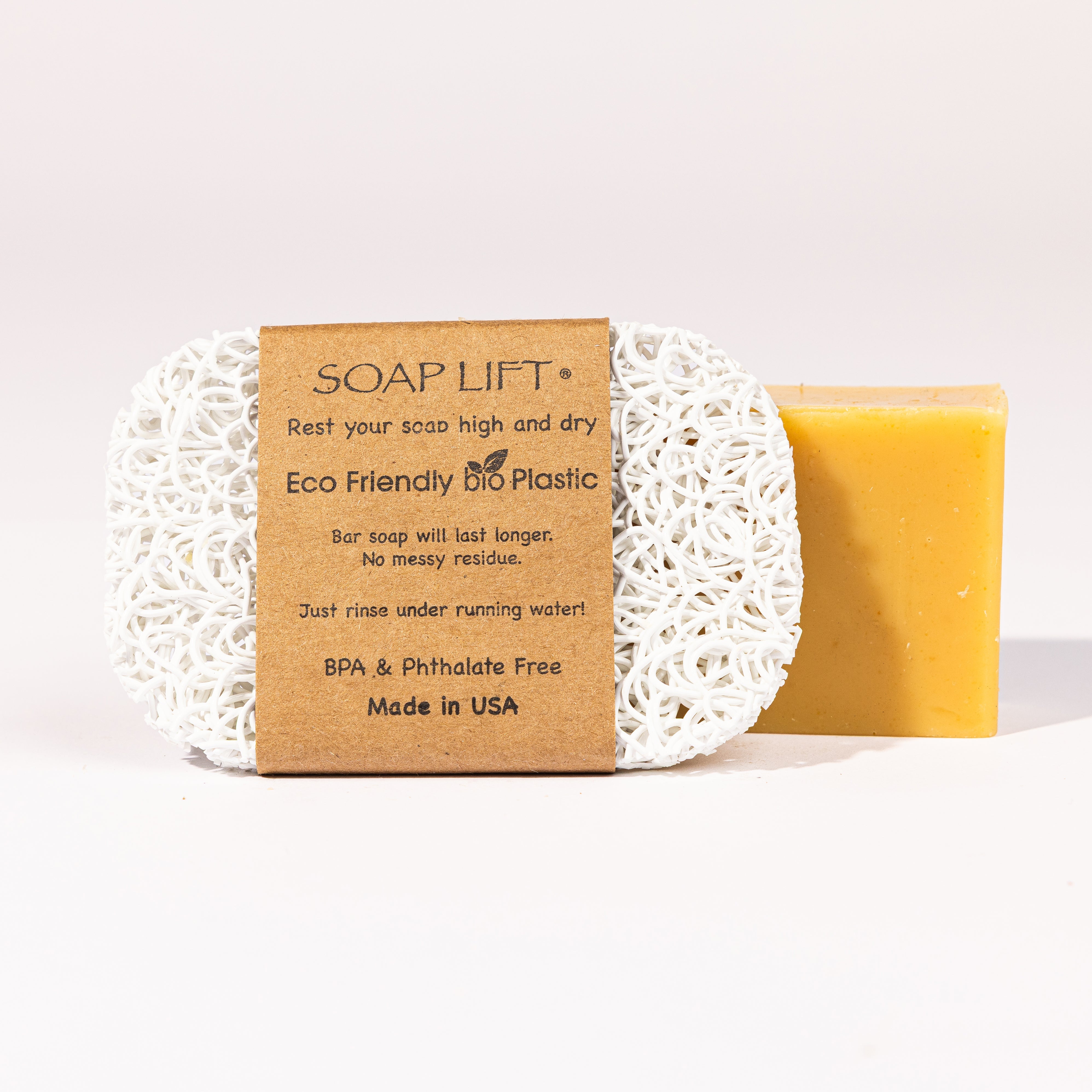 Hill Soap Lift — eco-friendly bio plastic soap dish in ivory  keeps soap high and dry, BPA and phthalate free, made in USA