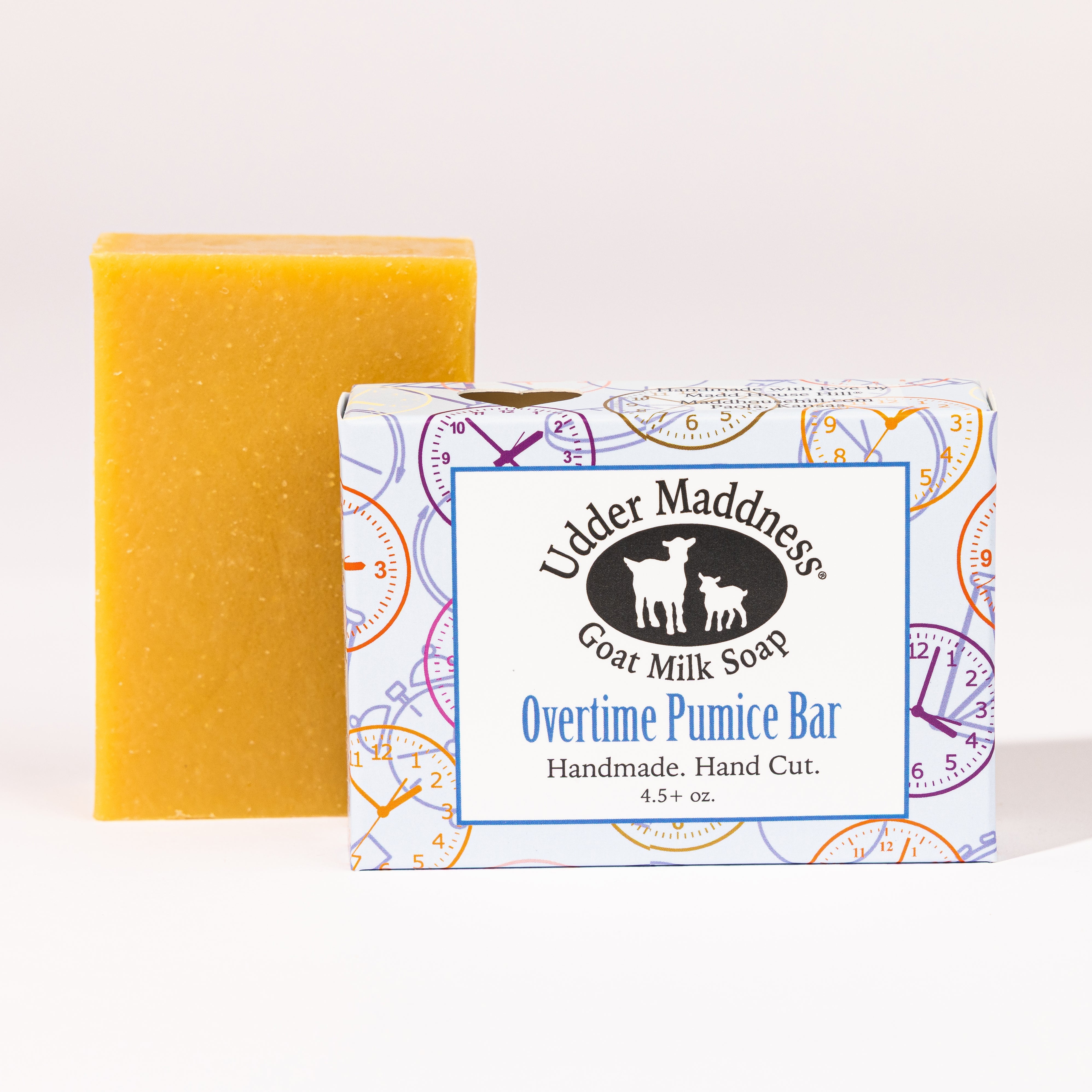 Madd House Hill Udder Maddness Overtime Pumice Goat Milk Soap — handmade hand cut bar with packaging, all-natural exfoliating goat milk soap, 4.5 oz