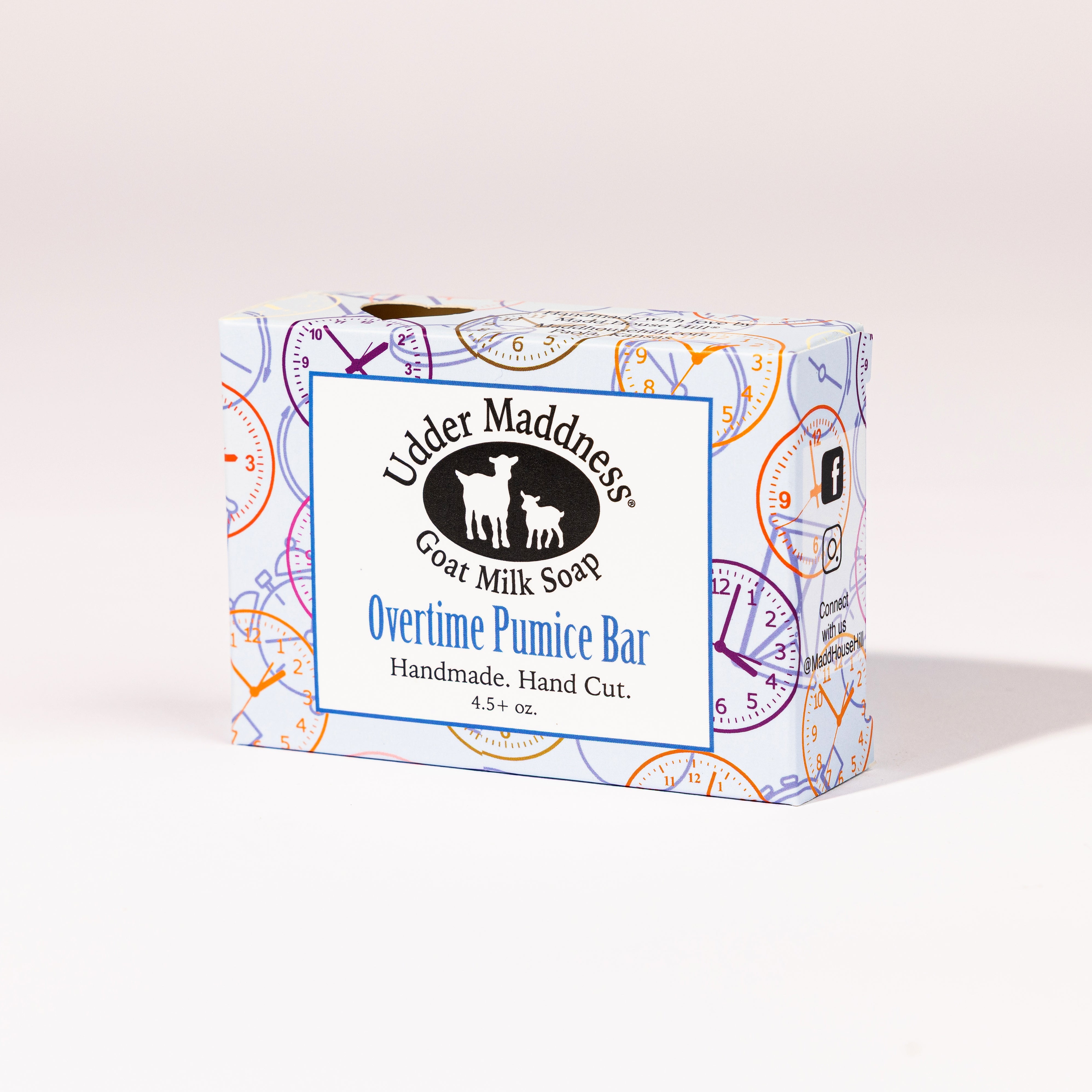 Madd House Hill Udder Maddness Overtime Pumice Goat Milk Soap — handmade hand cut bar in packaging, all-natural exfoliating goat milk soap, 4.5 oz