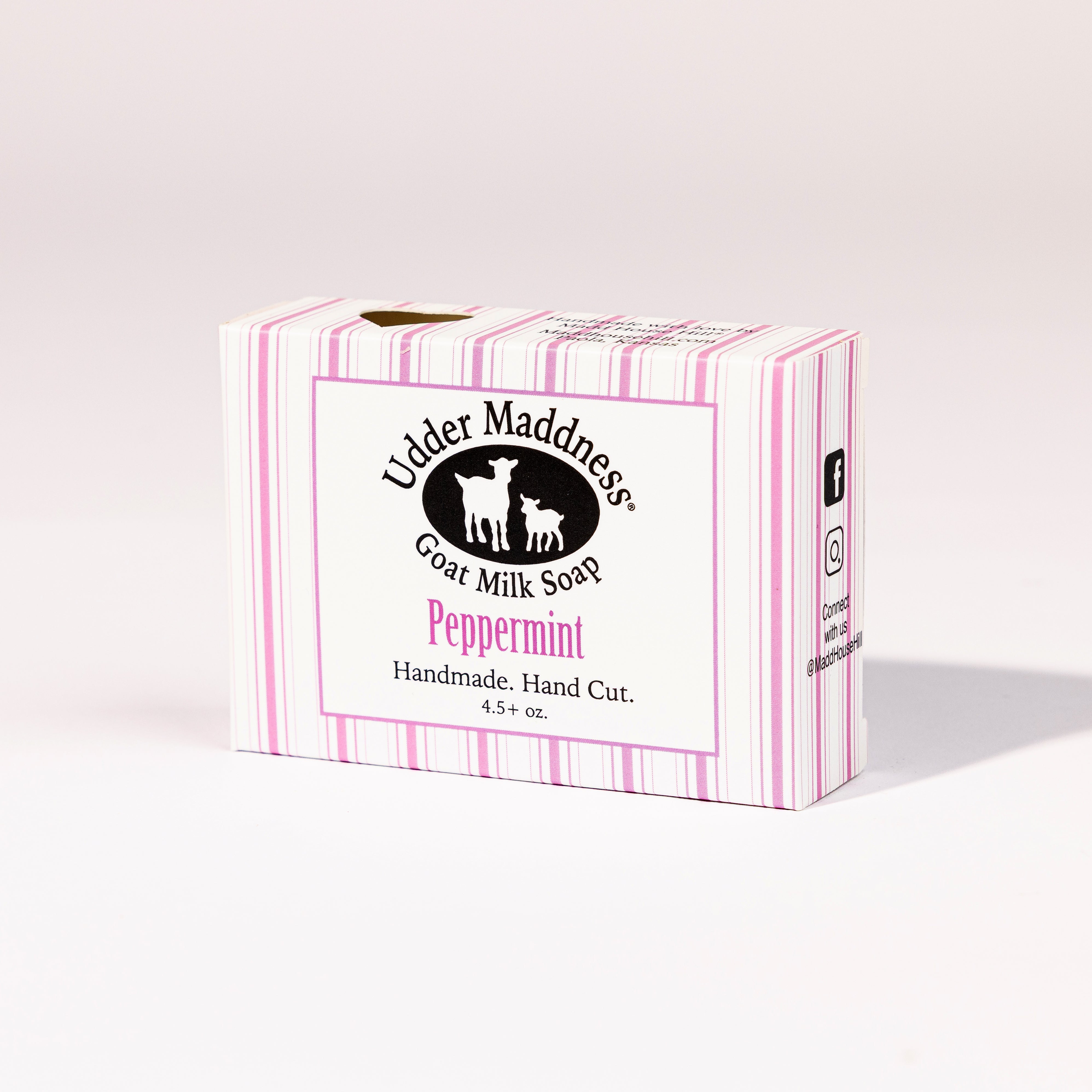 Madd House Hill Udder Maddness Peppermint Goat Milk Soap — handmade hand cut bar in packaging, all-natural goat milk soap, 4.5 oz