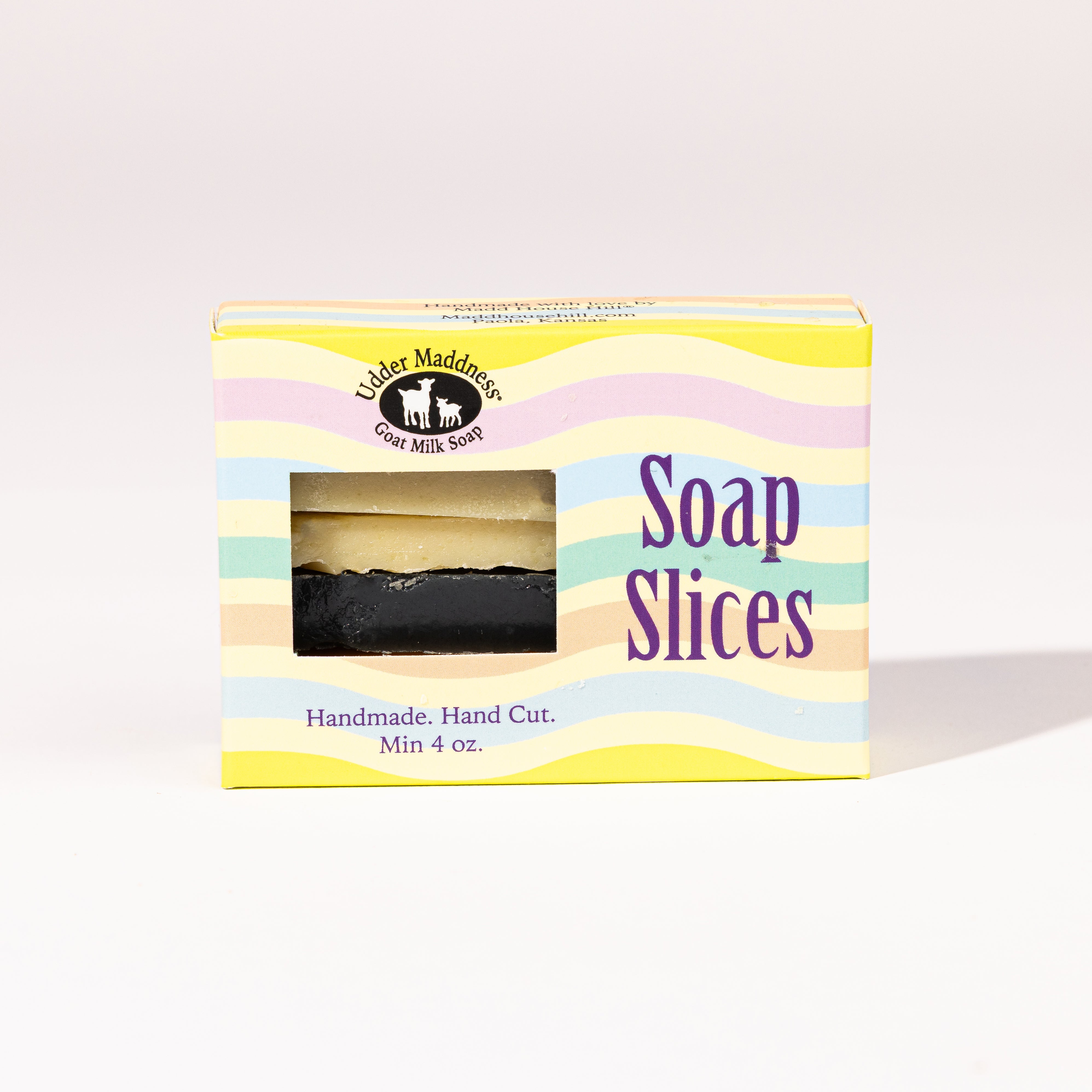 Goat milk soap slices set by Madd House Hill Udder Maddness, boxed soap sampler