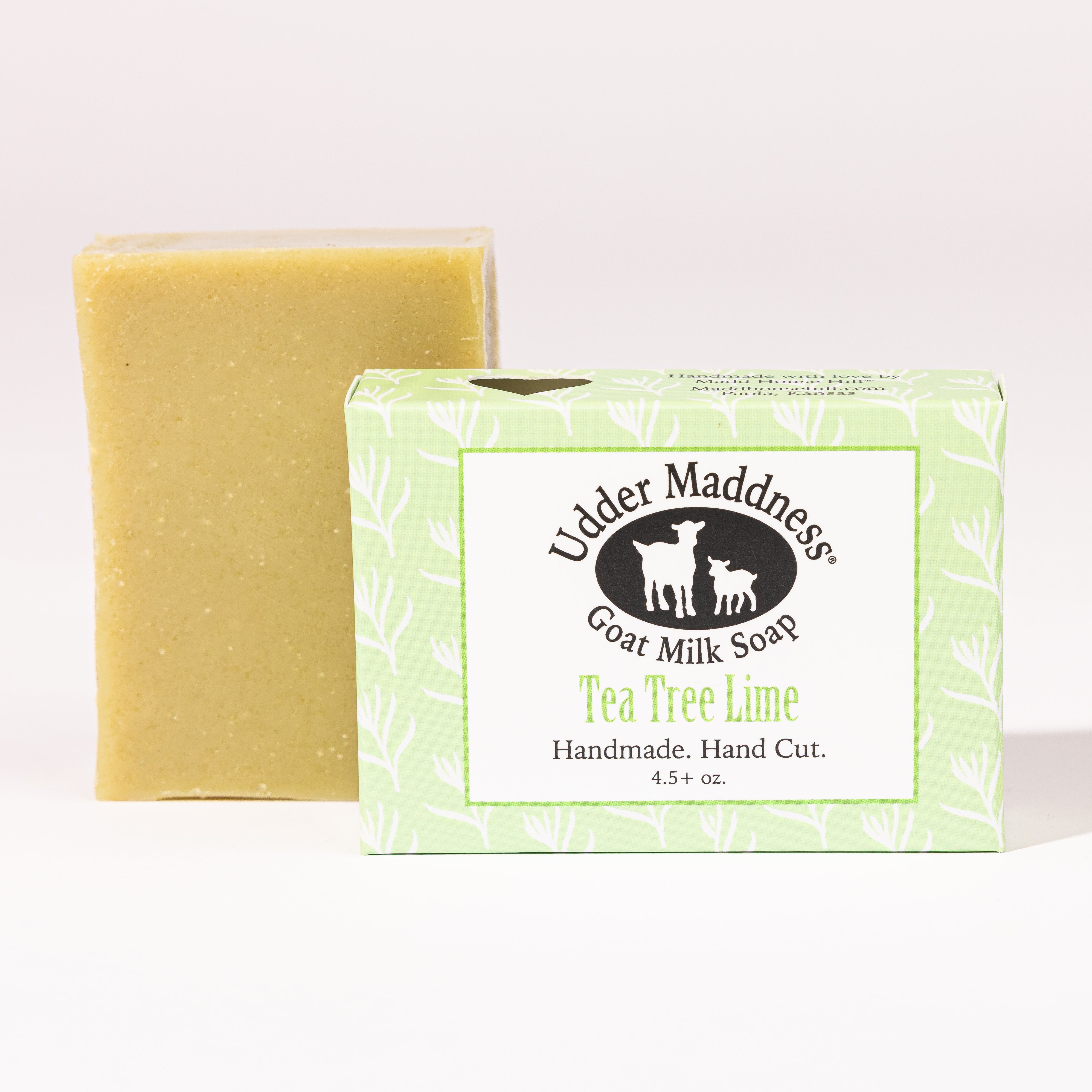Madd House Hill Udder Maddness Tea Tree Lime Goat Milk Soap — handmade hand cut bar with packaging, all-natural goat milk soap, 4.5 oz