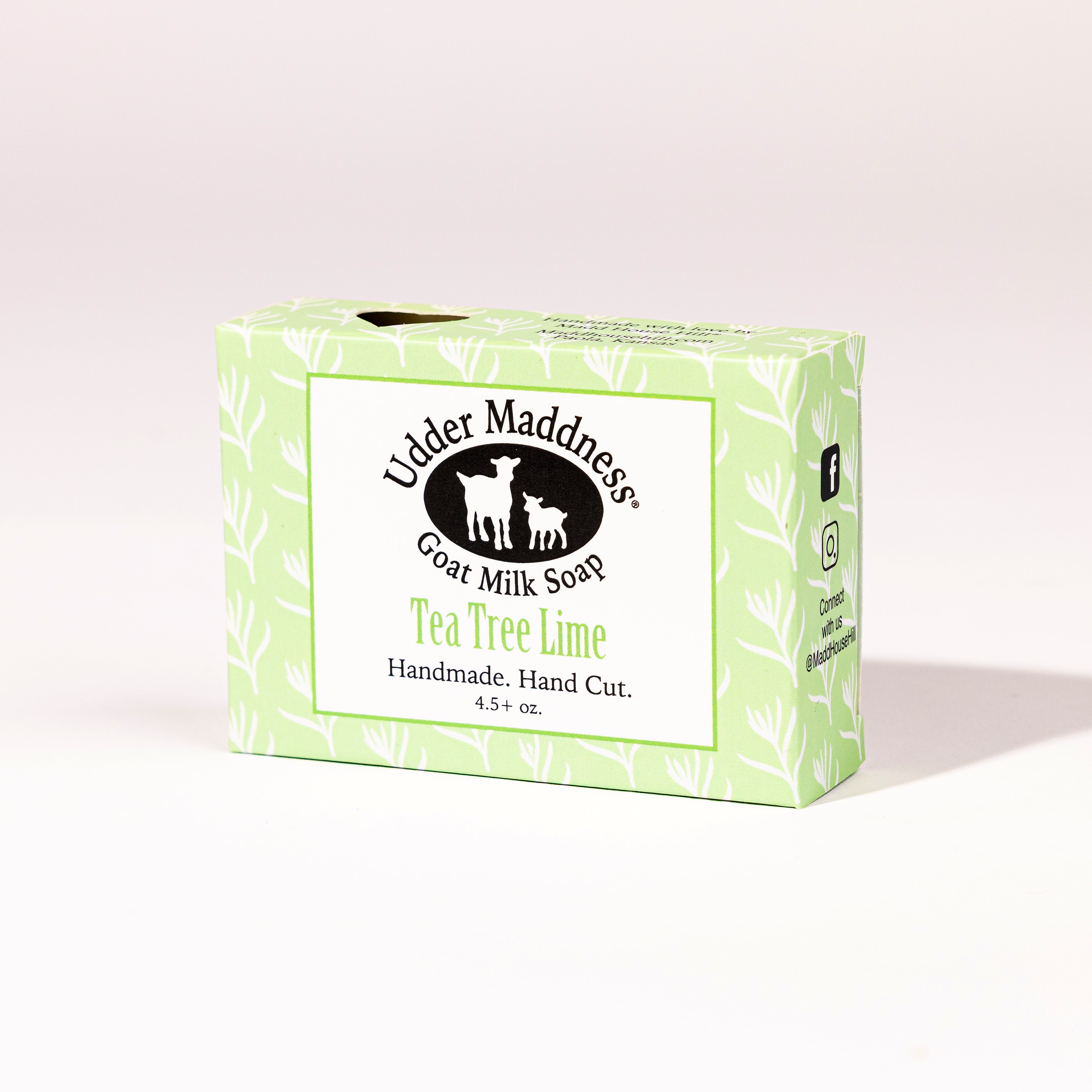 Madd House Hill Udder Maddness Tea Tree Lime Goat Milk Soap — handmade hand cut bar in packaging, all-natural goat milk soap, 4.5 oz